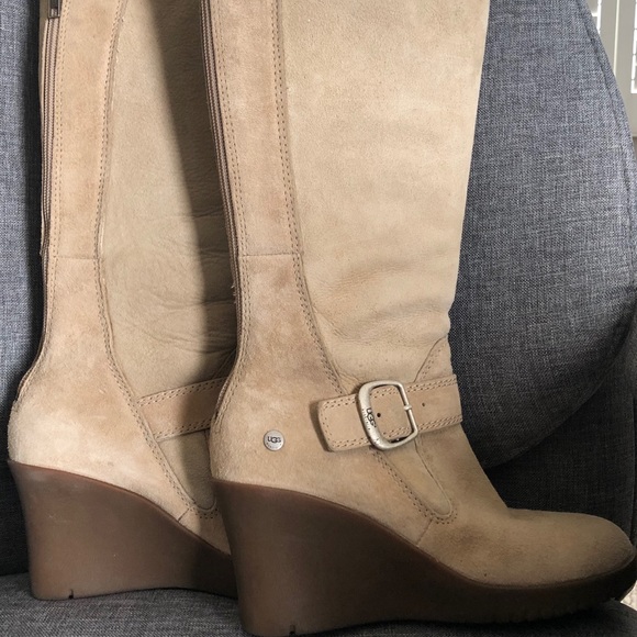 Ugg Creamlight Beige Suede Wedge Boots 